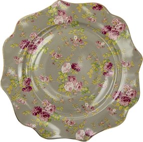Veľký porcelánový zelený tanier s kvetmi Rose - Ø 28*2 cm
