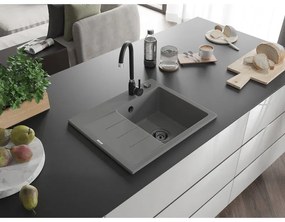 Mexen Ben, 1-komorový granitový drez 600x500x190 mm, pravý + čierny sifón, šedá, 6523605000-71-B