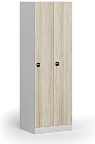 Kovová šatníková skrinka, 2-dverová, 1850 x 600 x 500 mm, demont, zámok s čítačkou RFID kariet, laminované dvere, dub prírodný