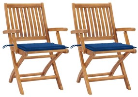 Záhradné stoličky 2 ks kráľovsky modré podložky teakový masív 3062416