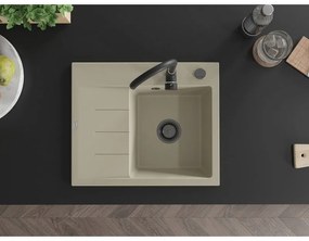 Mexen Ben, 1-komorový granitový drez 600x500x190 mm, pravý + čierny sifón, béžová, 6523605000-69-B