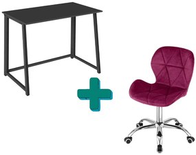 Set do pracovne ZARIMO stôl 80x40 cm čierny + kreslo AVOLA VELVET vínové