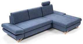 Rozkladacia rohová čalúnená sedacia súprava AVESTA do tvaru L, pravé prevedenie, s úložným priestorom, modrá