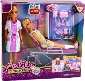 LEAN Toys Bábiky Anlily – Lekárka s pacientkou, nemocničná posteľ, infúzia, príslušenstvo