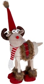 Vianočná dekorácia Sobík s červeno-bielym šálom, 23x15x37 cm