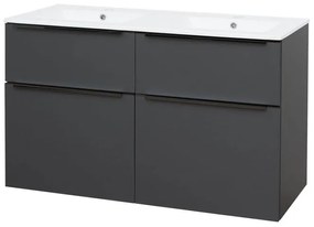Mereo, Mereo Mailo, kúpeľňová skrinka s keramickým umývadlom 121 cm, antracit, čierne madlo, MER-CN533B