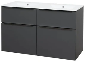 Mereo, Mereo Mailo, kúpeľňová skrinka s keramickým umývadlom 121 cm, antracit, čierne madlo, MER-CN533B