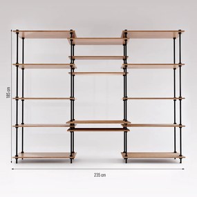 Regál s písacím stolom DECO s 15 policami, 185x235x35/52,5 cm