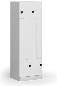 Kovová šatníková skrinka S1 Z, 4 oddiely, 1850 x 600 x 500 mm, demont, kódový zámok, laminované dvere, biela
