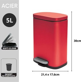 Červený nášľapný oceľový odpadkový kôš 5 l Akira – Spirella