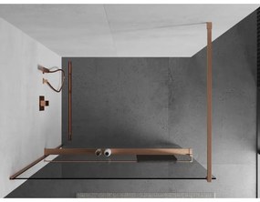 Mexen Kioto+, sprchová zástena Walk-In s poličkou a vešiakom 95 x 200 cm, 8mm číre sklo, medený matný profil, 800-095-121-65-00