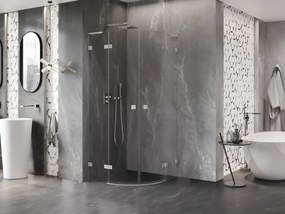 Mexen Lunar, L polkruhový výklopný sprchový kút 90 x 90 cm, 8mm číre sklo, oceľový profil, 833L-090L-090P-97-00