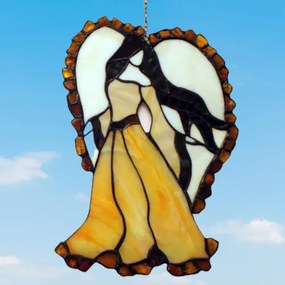 Jantárový suncatcher vitráž panel Tiffany štýl ANJEL 28*20 AMBER