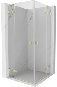 Mexen Lunar Duo, výklopný sprchový kút 105 x 105 cm, 8mm číre sklo, zlatý matný profil, 834-105L-105P-55-00