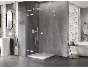 Mexen Lunar, L sklápací sprchový kút ľavý 90 x 90 cm, 8mm číre sklo, biely profil, 834L-090-090-20-00-L