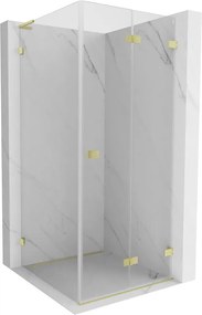 Mexen Lunar-F L, 1-krídlový sprchový kút so skladacími dverami, pravý, 80 x 80 cm, 8mm číre sklo, zlatý matný profil, 836L-080-080-55-00-P