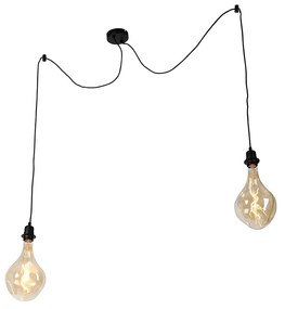 Závesná lampa čierna 2-svetlá vrátane LED zlatej stmievateľnej - Cava Luxe