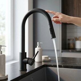 Rea Fresh Touch, vysoká kuchynská batéria s výsuvnou 2-funkčnou spŕškou, čierna matná, REA-B6734