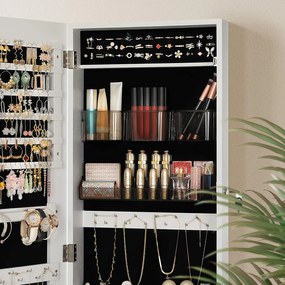 Skrinka na šperky, uzamykateľný nástenný organizér so zrkadlom, biely