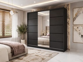 Šatníková skriňa 232 cm Belini čierny mat s posuvnými dverami zrkadlom a zásuvkami  MBP SZP8/0/1B/2B1L/0/KLP/