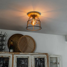 Priemyselné stropné svietidlo tmavosivé s drevenými prvkami - Arthur