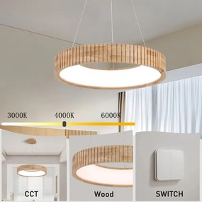 Brilagi - Závesné LED svietidlo na lane FALCON WOOD MODERN LED/30W/230V pr. 45 cm drevo