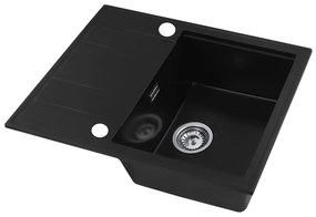 Gamma Modern 6550, 1-komorový granitový drez 650x500x210 mm s krátkym odkvapkávačom, čierna, GMA-ZLE000089