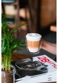 Súprava 2 dvojstenných sklenených šálkov s tanierikom Vialli Design, 250 ml