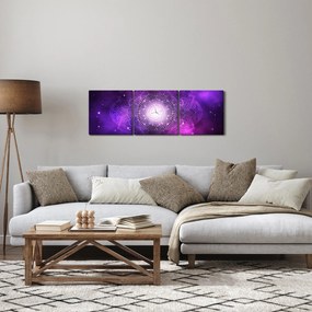 Obraz fialové abstrakcie (s hodinami) (90x30 cm)