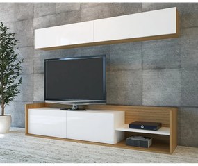 Biela/prírodná TV súprava v dekore exotického dreva 180x40 cm Kale - Kalune Design