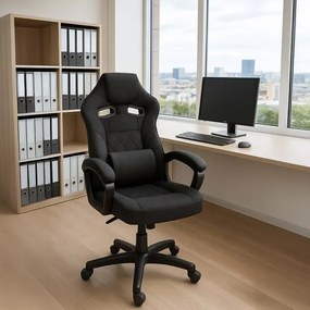 Herná stolička Springos – kancelárska stolička s nastaviteľnou výškou, hojdacou funkciou a bedrovou opierkou, čierna HF0036