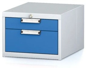 Alfa 3 Závesný dielenský box na náradie k pracovným stolom MECHANIC, 2 zásuvky, 480 x 600 x 351 mm, modré dvere