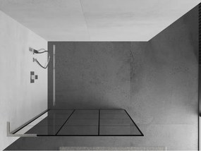 Mexen Kioto L, sprchová zástena Walk-In 110 x 200 cm, 8mm číre sklo čierny vzor, brúsená oceľ profil, 800-110-103-97-77