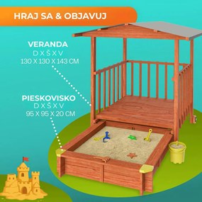 Pieskovisko s verandou SUNNY, 130x130x143cm, hnedá/šedá Jurhan