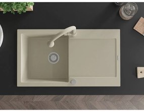 Mexen Leo, 1-komorový granitový drez 900x500x190 mm a drezová batéria Elia, béžová, 6501-69-670101-69