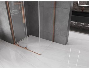 Mexen Velar L, sprchový kút s posuvnými dverami 120 x 80 cm, 8mm číre sklo, medená matná, 871-120-080-03-65