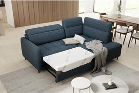 Modrá zamatová rozkladacia/s úložným priestorom rohová pohovka (pravý roh/do L) Barea – ELTAP