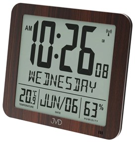 Rádiom riadené digitálne hodiny JVD DH9335.2 – budík, teplomer a vlhkomer, hnedé