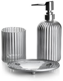 Kúpeľňová súprava ARI 400 ml strieborná - dávkovač mydla s držiakom + pohár na zubnú kefku