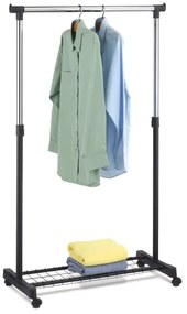 Stojan na šaty jednoramenný, s odkladačem, černá barva, kov / plast, chrom