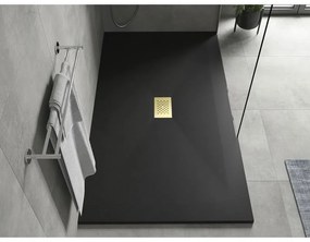 Mexen Hugo, obdĺžniková sprchová vanička SMC 200 x 100 cm, čierna, zlatá krytka, 42701020-G
