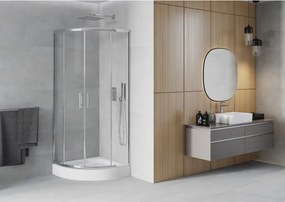 Mexen Rio sprchový kút polkruhový 80 x 80 cm, transparentný, chróm + vanička, biela - 863-080-080-01-00-4710