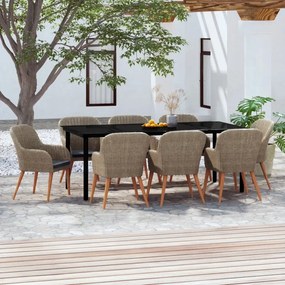 vidaXL 9-dielna záhradná jedálenská súprava s vankúšmi hnedá