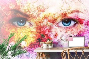 Samolepiaca tapeta modré oči s abstraktnými prvkami - 150x100