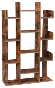 Knižnica, 13 políc, 140x86x25cm, vintage hnedá