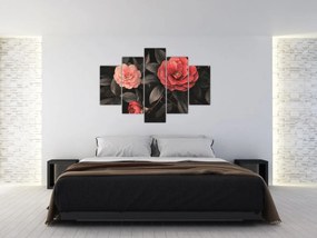 Obraz - Červené kvety na tmavom pozadí (150x105 cm)