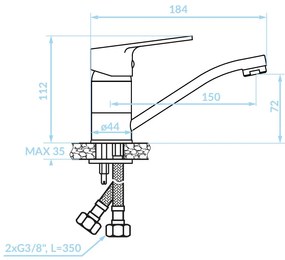 Kuchinox Borgo, umývadlová batéria s otočným výtokom, chrómová, LAV-BKB_026D