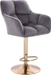 LuxuryForm DESIGN Barová stolička AMALFI VELUR na zlatom tanieri - tmavo šedá