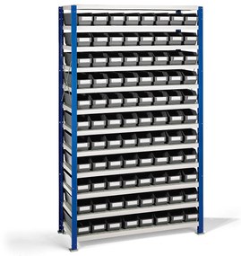 Regál MIX s 88 šedými plastovými boxami REACH, 1740x1000x400 mm