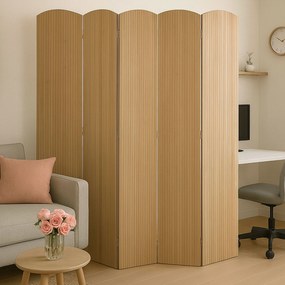 Bambusový paraván HWC-O30, deliaca stena, 5 panelov, 170 × 204 cm – hnedá